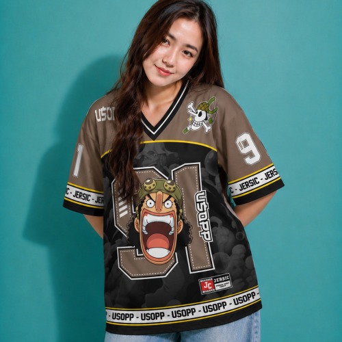 JERSIC - Jersey Anime Coklat One Piece Usopp 91 Oversize Streetwear Dry Fit Unisex