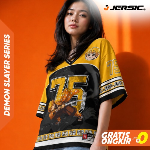JERSIC - Jersey Anime Kuning Demon Slayer Zenitsu 75 Oversize Streetwear Dry Fit Unisex