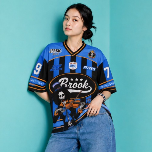 JERSIC - Jersey Anime Biru One Piece Brook 79 Oversize Streetwear Dry Fit Unisex