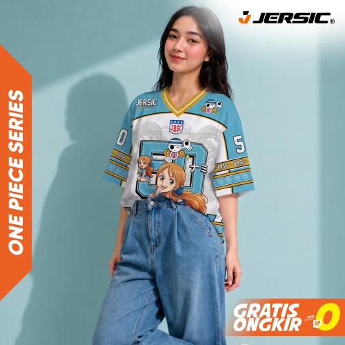 JERSIC - Jersey Anime Biru One Piece Nami 50 Oversize Streetwear Dry Fit Unisex