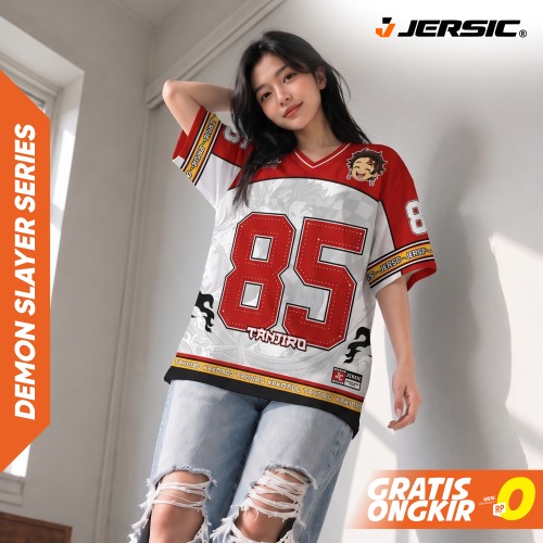 JERSIC - Jersey Anime Merah Demon Slayer Tanjiro 85 Oversize Streetwear Dry Fit Unisex