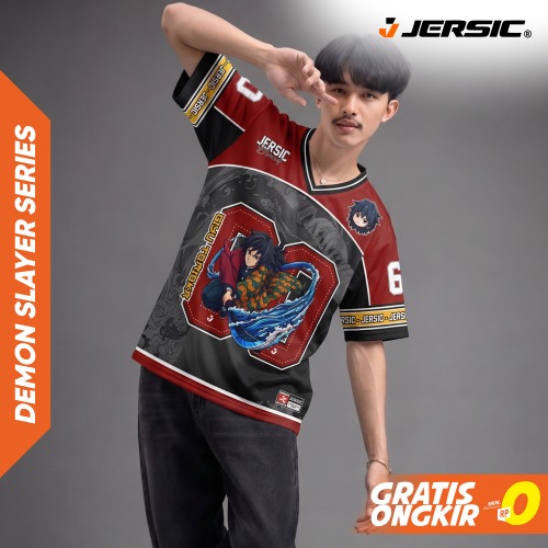JERSIC - Jersey Anime Maroon Demon Slayer Tomioka 60 Oversize Streetwear Dry Fit Unisex