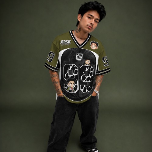 JERSIC - Jersey Anime Hijau Army Demon Slayer Gyomei Himejima 99 Oversize Streetwear Dry Fit Unisex