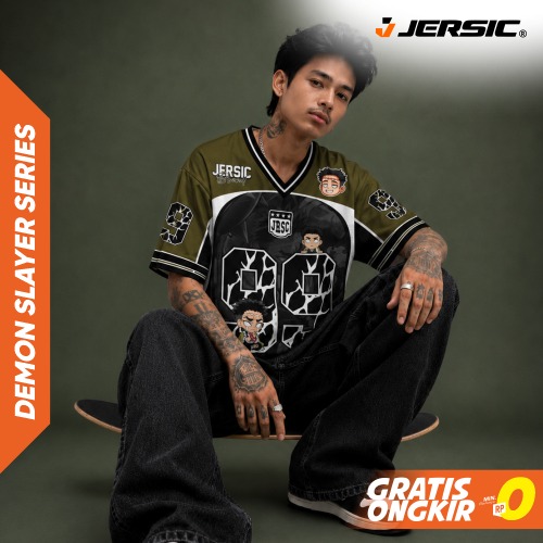 JERSIC - Jersey Anime Hijau Army Demon Slayer Gyomei Himejima 99 Oversize Streetwear Dry Fit Unisex