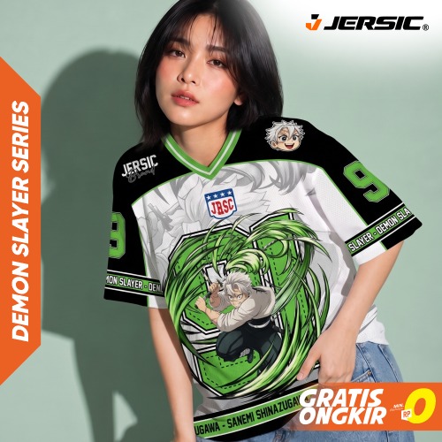 JERSIC - Jersey Anime Hijau Demon Slayer Sanemi 91 Oversize Streetwear Dry Fit Unisex