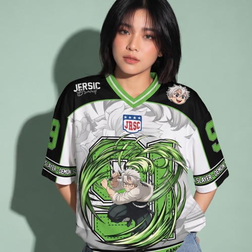 JERSIC - Jersey Anime Hijau Demon Slayer Sanemi 91 Oversize Streetwear Dry Fit Unisex