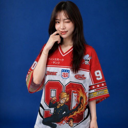 JERSIC - Jersey Anime Maroon One Piece Sanji Vinsmoke 90 Oversize Streetwear Dry Fit Unisex