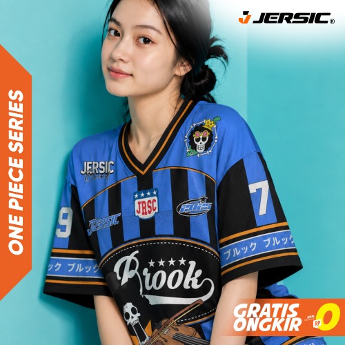 JERSIC - Jersey Anime Biru One Piece Brook 79 Oversize Streetwear Dry Fit Unisex