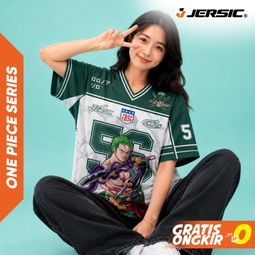 JERSIC - Jersey Anime Hijau One Piece Zoro 56 Oversize Streetwear Dry Fit Unisex