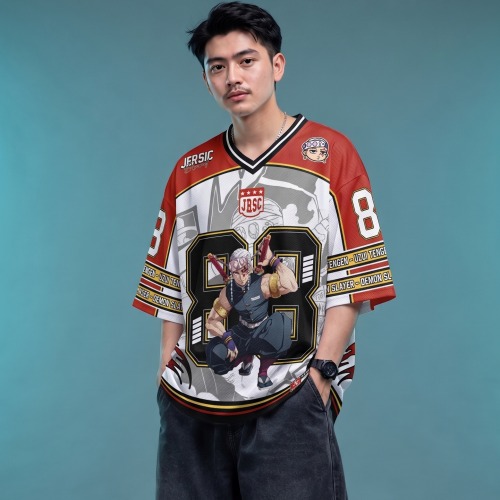 JERSIC - Jersey Anime Merah Putih Demon Slayer Uzui Tengen 88 Oversize Streetwear Dry Fit Unisex