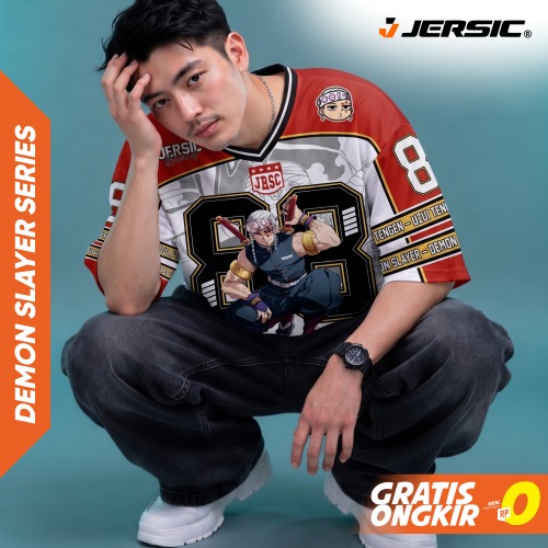 JERSIC - Jersey Anime Merah Putih Demon Slayer Uzui Tengen 88 Oversize Streetwear Dry Fit Unisex