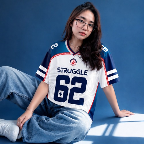 JERSIC - Jersey Y2K Biru Putih Struggle Laziness +62 Oversize Streetwear Dry Fit Unisex
