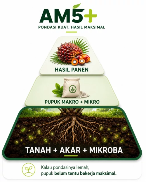 Ilustrasi pondasi hasil panen, pupuk makro mikro, tanah akar dan mikroba