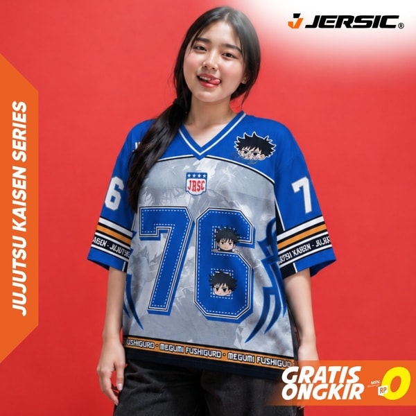 JERSIC - Jersey Anime Biru Jujutsu Kaisen Megumi 76 Oversize Streetwear Dry Fit Unisex