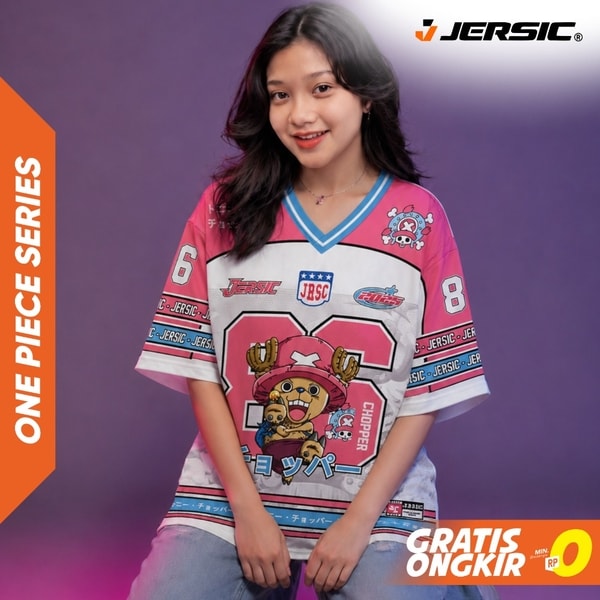 JERSIC - Jersey Anime Merah Muda One Piece Chopper 86 Oversize Streetwear Dry Fit Unisex