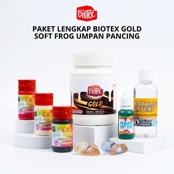 #PaketLengkapPemulaLateks #LateksGoldBiotex #BahanBikinSoftFrog #KerajinanUmpanPancingBuatan #PaketSoftFrogPemula #BahanUmpanPancingBiotex #Lateks290mlBiotex #PaketDIYUmpanPancing #BahanPembuatSoftLure #UmpanPancingSoftFrog
