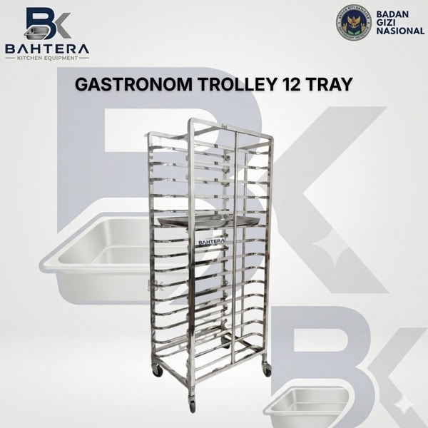gastronom trolley, trolley 12 tray, trolley gastronorm, trolley stainless steel, trolley mbg, trolley makanan bergizi gratis, trolley catering, trolley dapur industri, trolley tray makanan, rak tray stainless steel, trolley dapur sekolah, trolley distribusi makanan, trolley dapur komunal, trolley kitchen equipment, trolley gn pan, trolley penyimpanan makanan, trolley heavy duty, peralatan dapur mbg, baht era kitchen equipment, trolley gastronorm stainless steel