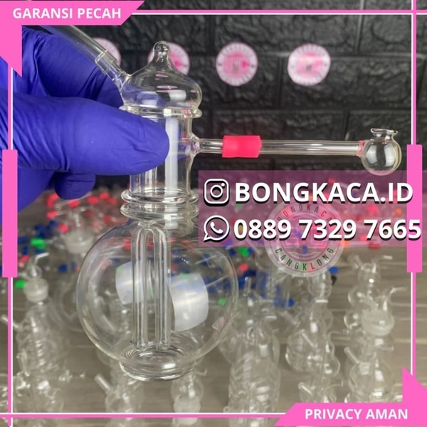 Bong Kaca Kendi Kembung Besar Dua Pipa Filter