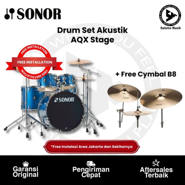 Drum Set Akustik Sonor AQX Stage Varian Warna + Free Cymbal B8