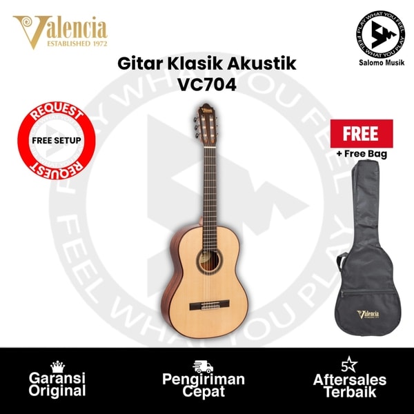 Gitar Klasik Akustik Valencia VC704 Top Solid Natural + Free Bag