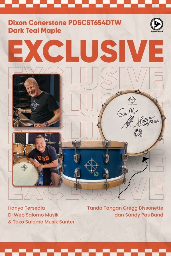 (EKSKLUSIF) Snare Drum DIXON Cornerstone Series Dark Teal 6.5"x14" Signed By Greg Bissonette & Sandy Pas Hanya 1! Checkout Sekarang, Hanya di Salomo Musik.