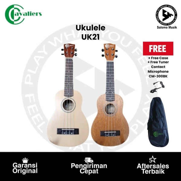 Ukulele Cavaliers UK-21 Varian Warna Original + Free Tuner Contact Microphone CM-300 BK