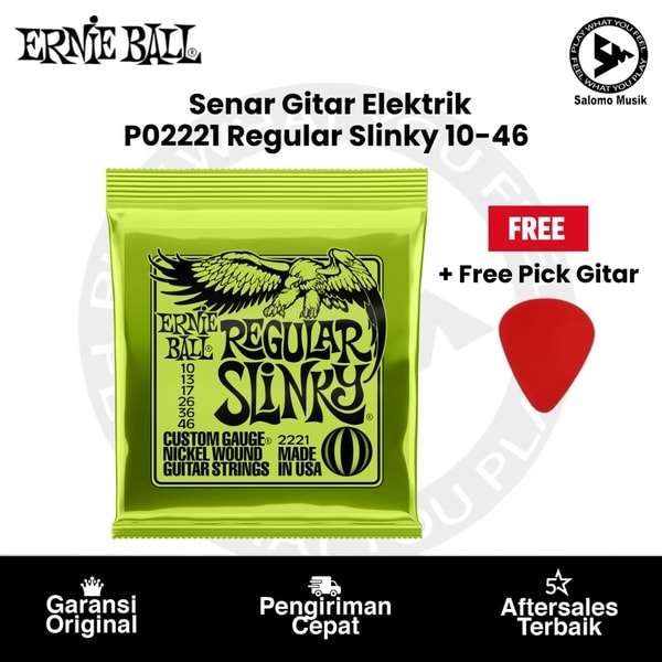 Senar Gitar Elektrik Ernie Ball P02221 Regular Slinky Nickel Wound 10-46 Original + Free Pick Gitar