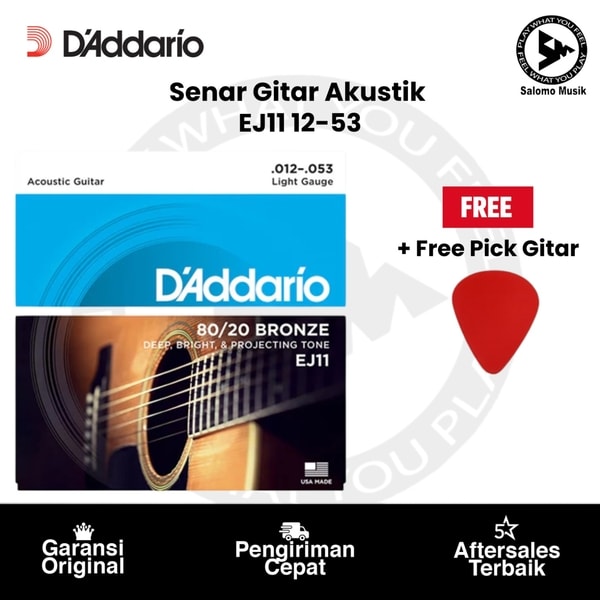 Senar Gitar Akustik D'Addario EJ11 80/20 Bronze Light 12-53 Original + Free Pick Gitar