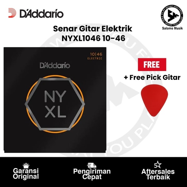 Senar Gitar Elektrik D'Addario NYXL1046 Nickel Wound 10-46 Original + Free Pick Gitar