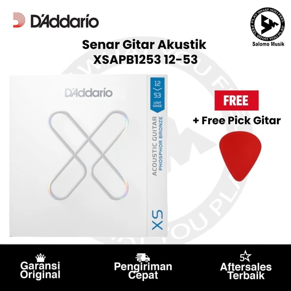 Senar Gitar Akustik D'Addario XSAPB1253 Phosphor Bronze Light 12-53 Original + Free Pick Gitar