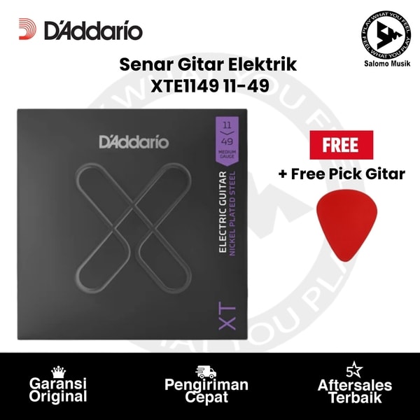 Senar Gitar Elektrik D'Addario XTE1149 Nickel-Plated Steel 11-49 Original + Free Pick Gitar