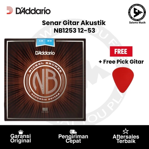 Senar Gitar Akustik D'Addario NB1253 Nickel Bronze Regular Light 12-53 Original + Free Pick Gitar