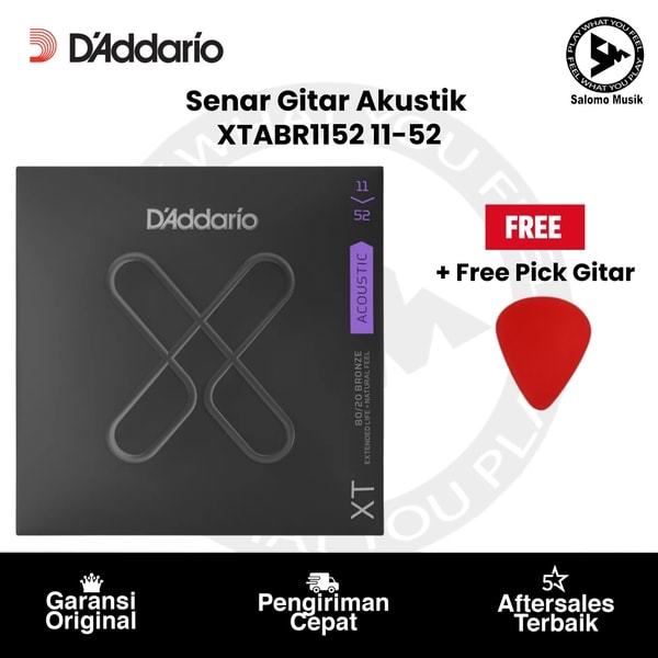 Senar Gitar Akustik D'Addario XTABR1152 XT 80/20 Custom Light 11-52 Original + Free Pick Gitar