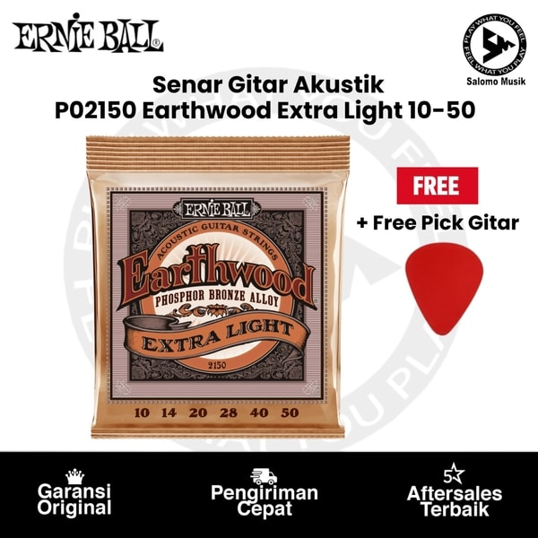 Senar Gitar Akustik Ernie Ball P02150 Earthwood Extra Light Phosphor Bronze 10-50 Original + Free Pick Gitar
