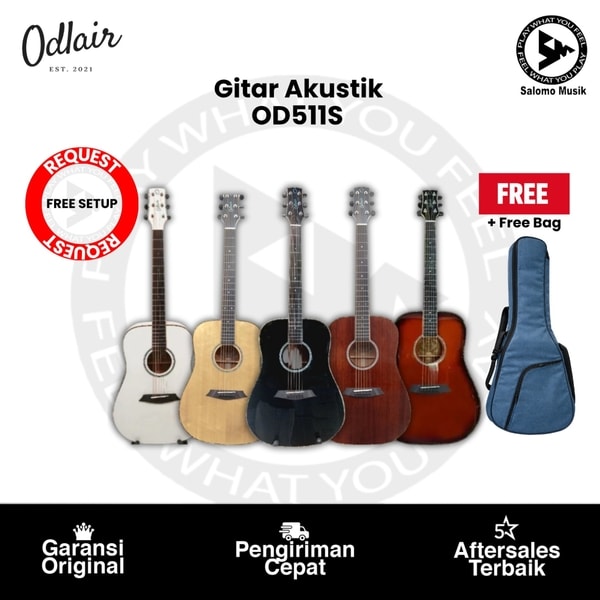 Gitar Akustik Odlair OD511S Top Solid Rocking Brown Varian Warna Original + Free Bag