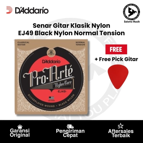 Senar Gitar Klasik Nylon D'addario EJ49 Black Nylon Normal Tension + Free Pick Gitar