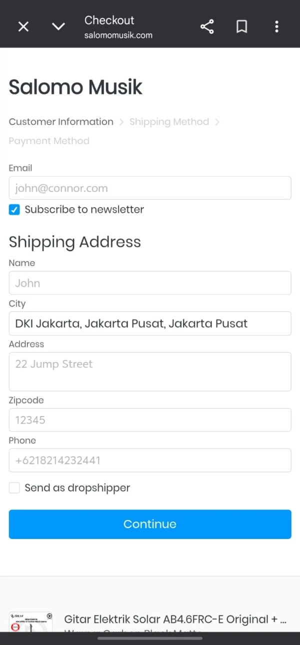 Cara order Salomo Musik langkah 4 isi informasi pengiriman dan data pembeli