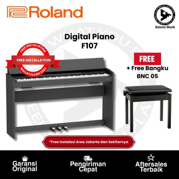 Digital Piano Roland F107 Black Original + Free Bangku BNC 05