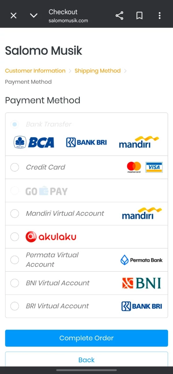 Cara order Salomo Musik langkah 6 pilih metode pembayaran