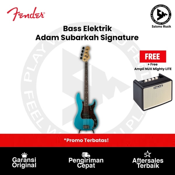 LAST CALL BUNDLING! Bass Elektrik Fender Japan Adam Subarkah Signature Rosewood FB Taos Turquoise + Free Ampli NUX Mighty LITE