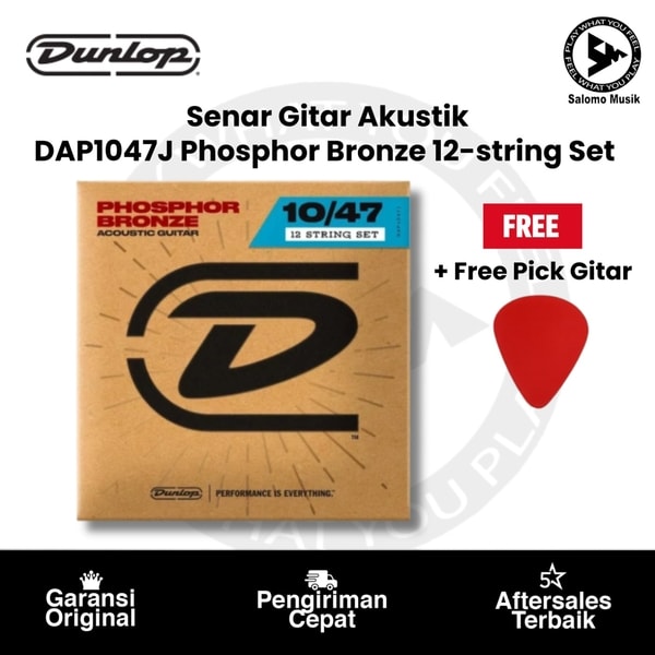 Senar Gitar Akustik Dunlop DAP1047J Phosphor Bronze 12-string Set + Free Pick Gitar