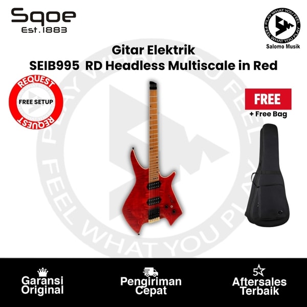 Gitar Elektrik Sqoe SEIB995 RD Headless Multiscale in Red Original