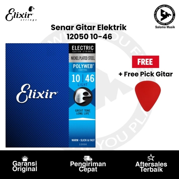 Senar Gitar Elektrik Elixir 12050 Polyweb Light 10-46 Original + Free Pick Gitar
