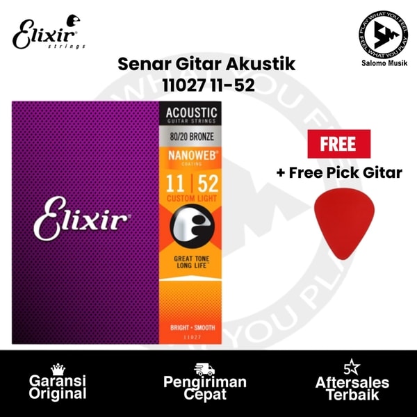 Senar Gitar Akustik Elixir 11027 Nanoweb 11-52 + Free Pick Gitar