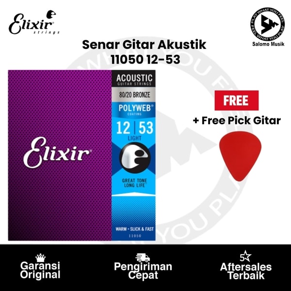Senar Gitar Akustik Elixir 11050 Light 12-53 + Free Pick Gitar