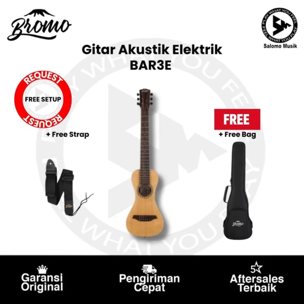 Gitar Akustik Elektrik Bromo BAR3E Travel Gitar + Free Bag & Strap