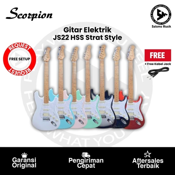 Gitar Elektrik Scorpion JS22 Strat Style Roasted Maple HSS Varian Warna Original + Free Kabel Jack
