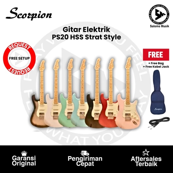 Gitar Elektrik Scorpion PS20 Premium Strat Style HSS Varian Warna Original + Free Bag + Free Kabel Jack