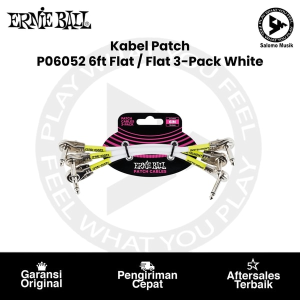 Kabel Patch Ernie Ball P06052 6ft Flat Angle to Flat Angle Patch Cable 3-Pack White