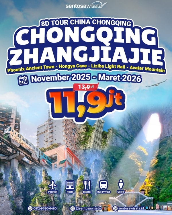 Tour china chongqing zhangjiajie murah